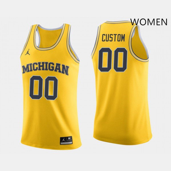 Women's University of Michigan #00 Custom Yellow Jordan Brand Fashion Jersey